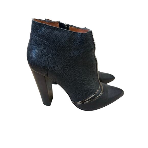 Rebecca Minkoff Leather Ankle Boots Women 8.5 Black High Heel Zipper Detail Edgy - Picture 1 of 10
